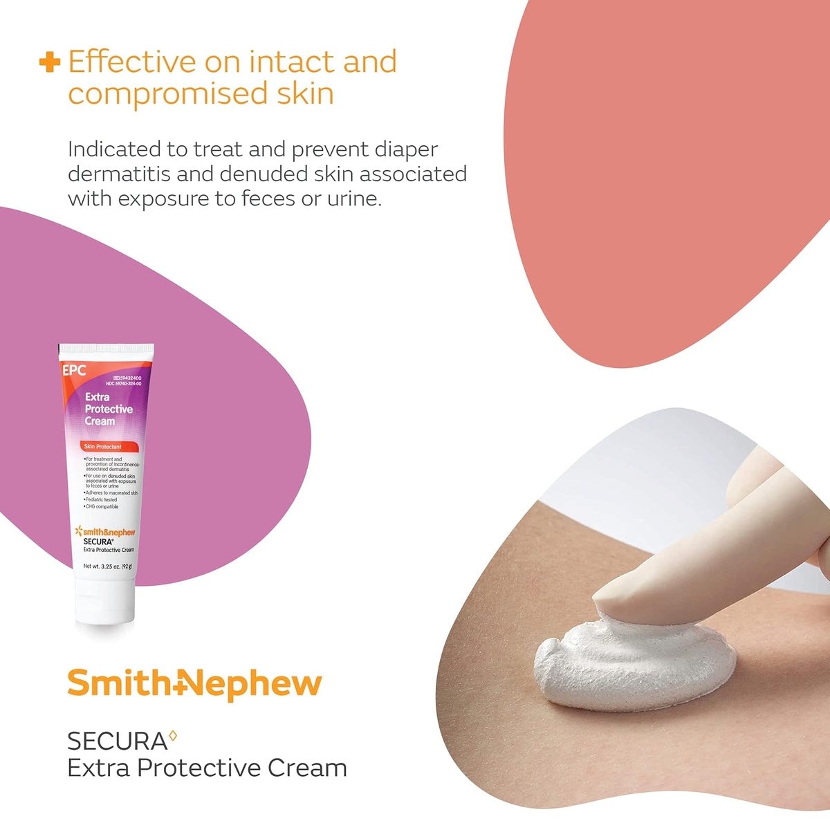 Smith & Nephew Secuta Extra Protective Cream (EPC) Tube, crema de erupción de pañales para adultos, protección de la piel de incontinencia, 3.25 onzas blancas