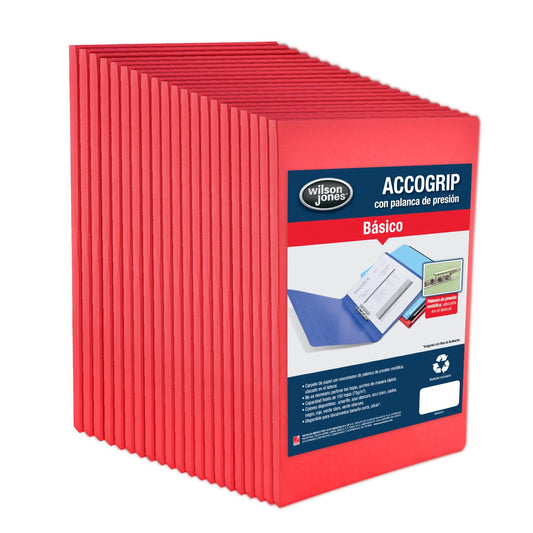 Wilson Jones / Carpeta con Mecanismo de Palanca Accopress&Accogrip Folder. Oficio p/ 150 Hojas. Rojo 48 pzas. P0971