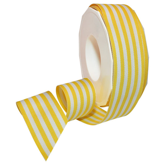 Morex Ribbon - Cinta Decorativa de poliéster de grogrén a Rayas, 18.2 m, Amarillo, 1-1/2 In, 1