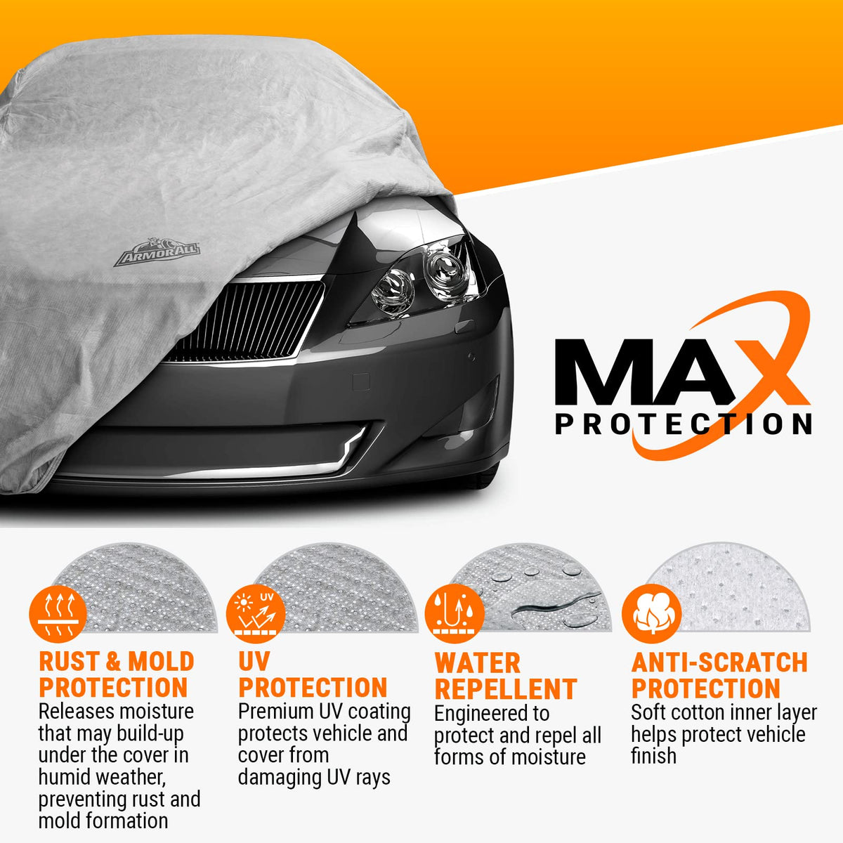 Armor All Season Guard, Funda para automóvil gris, Resistente al agua, para automóvil (Car), Tamaño grande (hasta 203" de longitud), Protección UV, Ajuste universal