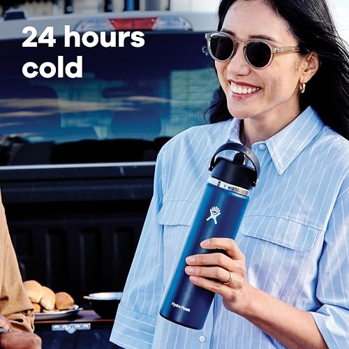 Hydro Flask - Botella de 24 onzas con tapa de popote flexible de acero inoxidable aislado, tapa ancha de popote, no derrama, a prueba de fugas en abeto
