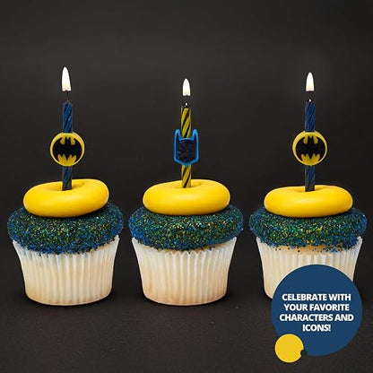 Batman™ - Velas de cumpleaños para tartas, 6 velas de cumpleaños para decoración de pasteles, velas de rayas negras, amarillas y rojas, adornos para tartas para fiesta de Batman
