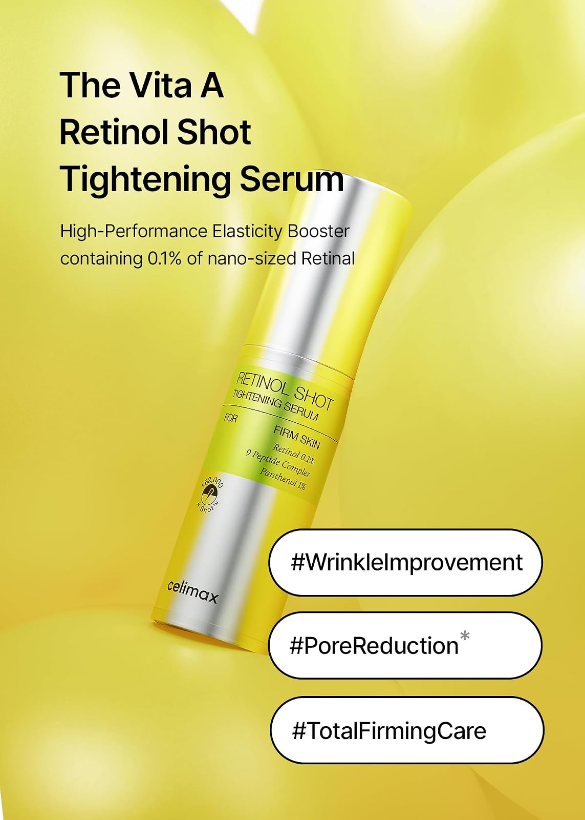 CELIMAX Suero de Retinol 0.1% con 9 péptidos, niacinamida y pantenol – Serum facial de noche para todo tipo de piel, textura ligera, 30 ml