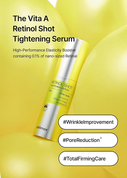 CELIMAX Suero de Retinol 0.1% con 9 péptidos, niacinamida y pantenol – Serum facial de noche para todo tipo de piel, textura ligera, 30 ml