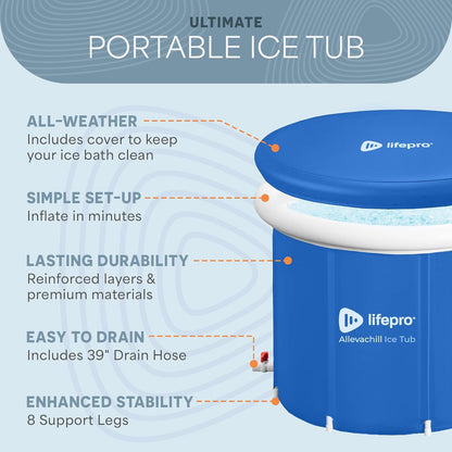 LifePro - Tina de Hielo portátil con Cubierta y Bolsa de Almacenamiento, Tina de Hielo para el hogar y Viajes para Atletas y Adultos, Tina de inmersión fría Duradera para sesiones de Terapia en el