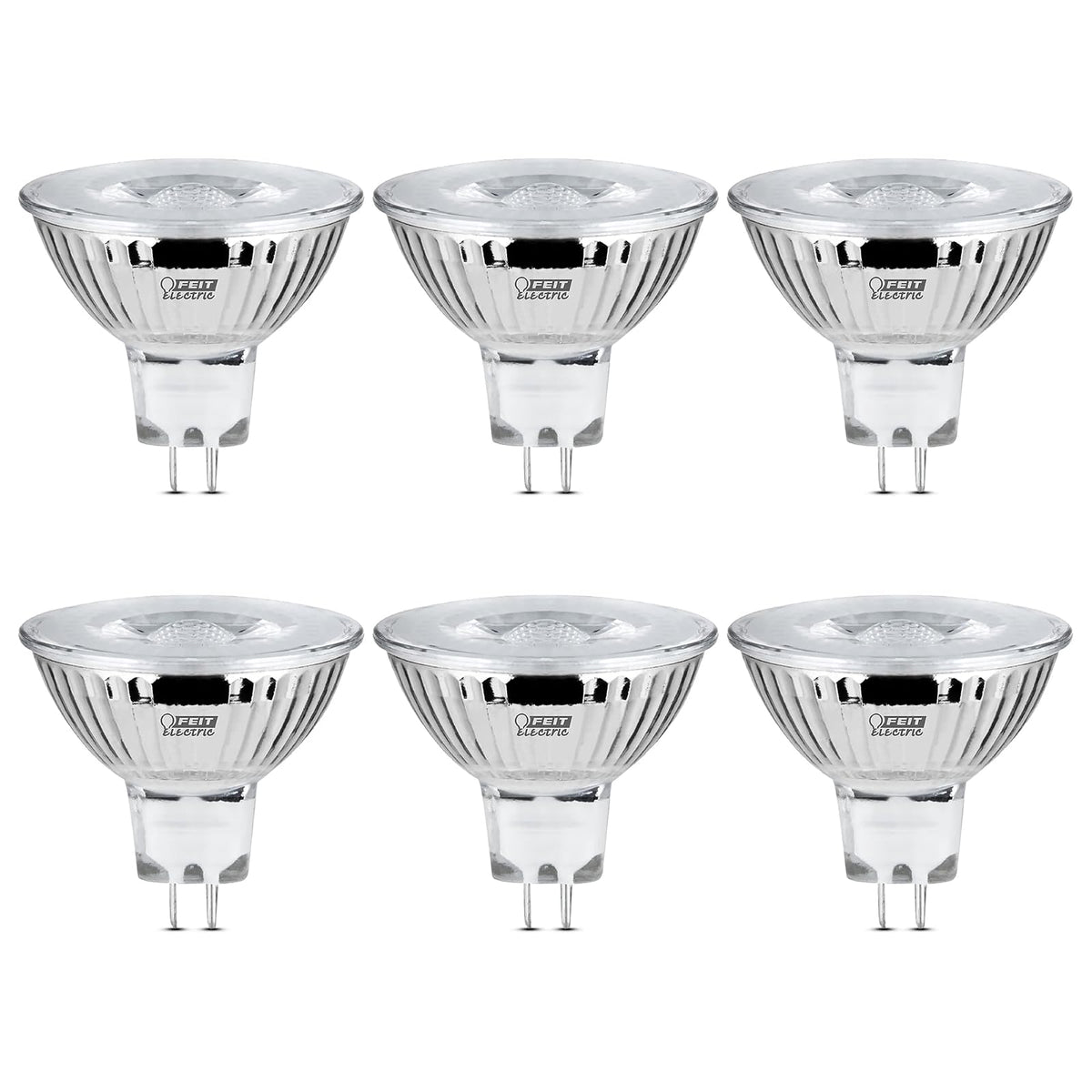Feit Electric BPEXN/930CA/6 6.6 W 50 W Equivalente a 500 lúmenes MR16 GU5.3, 2 pulgadas de alto x 2 pulgadas de profundidad, 3000 K blanco brillante, 6 piezas