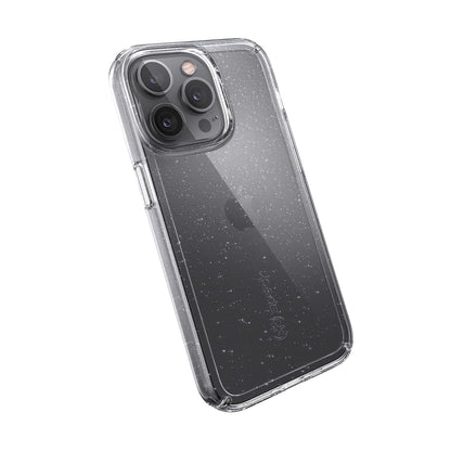 Speck MagSafe - Funda para iPhone 13 Pro, protección contra caídas y cámaras, Funda Transparente para teléfono, Compatible con Carga inalámbrica, Transparente y Purpurina Platino