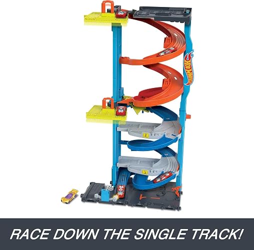 Hot Wheels, Pista de Juguete, Torre de Carreras con Doble Altura con 1 vehículo Incluido, para coleccionistas y niños, Edad 3 Años en Adelante, Mattel
