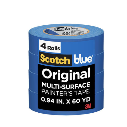 3M ScotchBlue Cinta de Pintor Original, 2.4 cm x 60 yd - 0.94" Width - 4 rollos