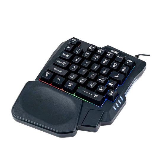 Basher BASH-1001 Teclado Gamer 1 Mano, Luz RGB, Cable 1.4 M, 35 Teclas, Negro
