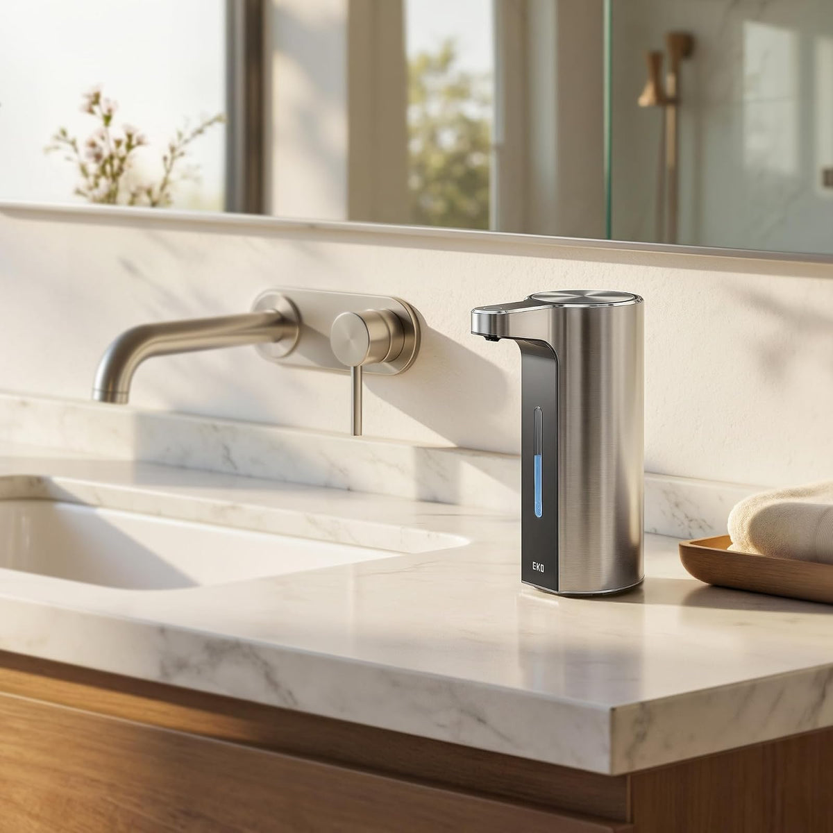 EKO Aroma Pro Dispensador automático de jabón líquido sin Contacto de 14 onzas, dispensador de jabón Recargable de Manos y Platos para baño y Fregadero de Cocina, Impermeable, Control de Volumen