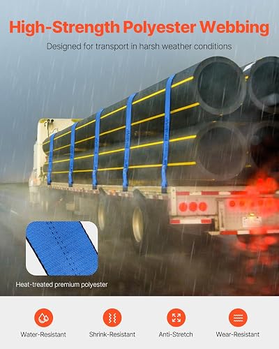 VEVOR - Correas para camión, 4 x 30 pies, Amarre Resistente con Ganchos Planos de 18 Libras, Resistencia a la Rotura, WLL# 6000 Libras, Correas de Carga amarradas para Camas Planas, Camiones,