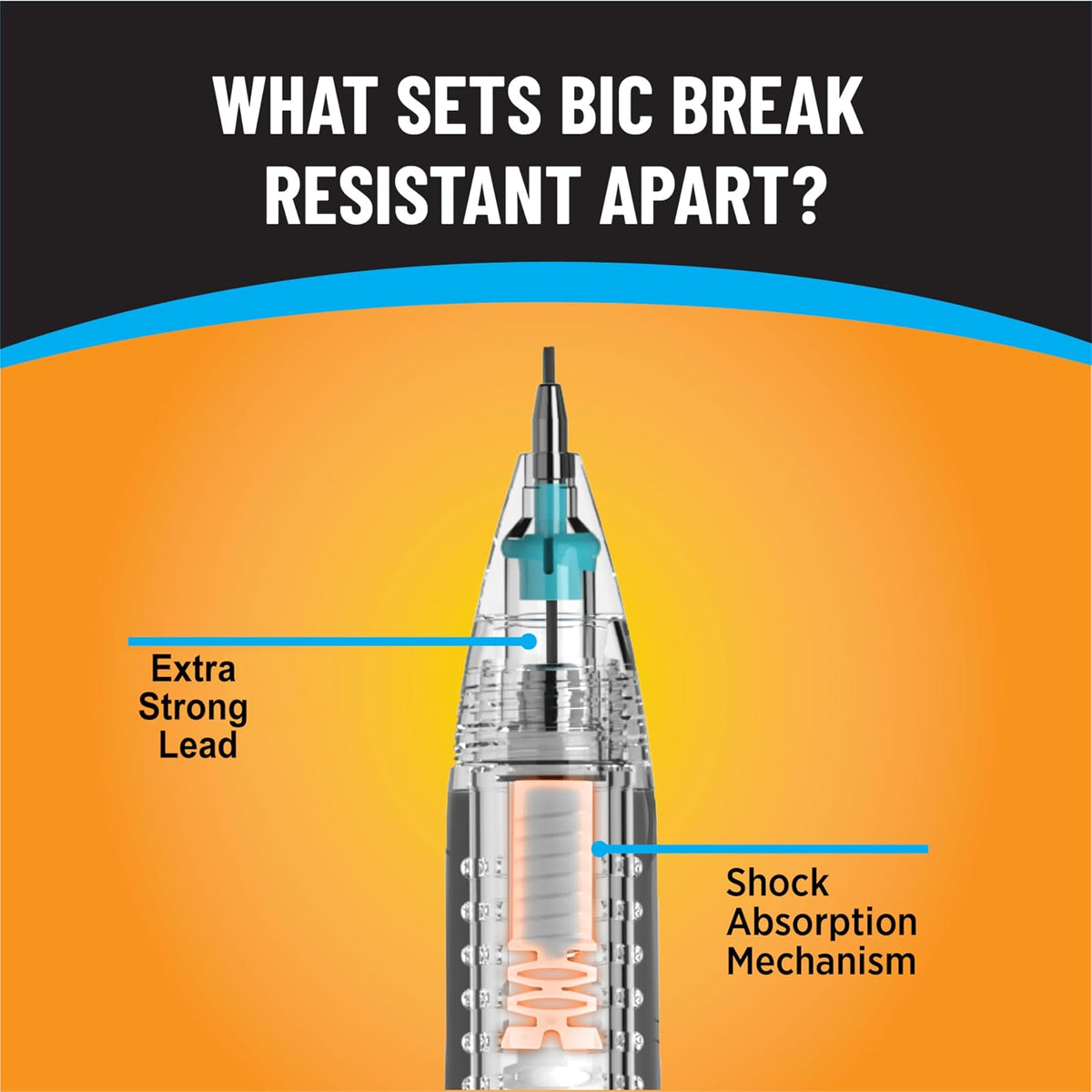 BIC - Lápices mecánicos resistentes a la rotura con , n.º Paquete de 2 lápices de punta media (0,7 mm), 12 unidades para suministros escolares u oficina