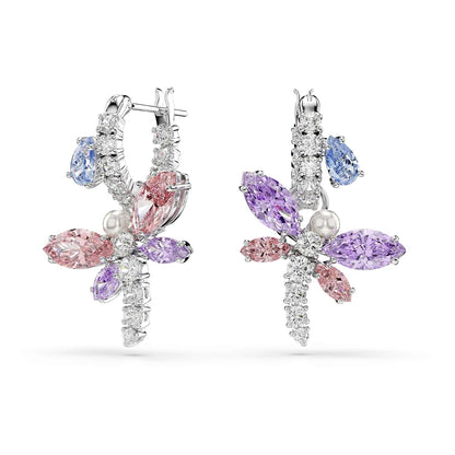 Swarovski x Ariana Grande Colección Oficial de Libélula Motif Jewelry Collection, Broche, Collar con colgante, arete, piedras multicolores de corte mixto, acabado rodio - Mini aros multicolor