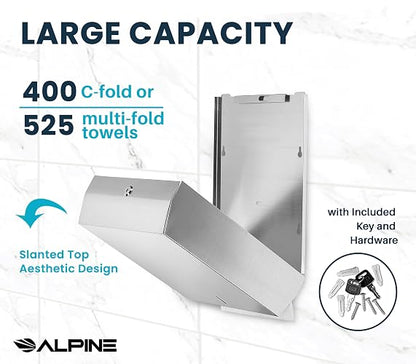Alpine Industries - Dispensador de Toallas de Papel, Mediano, Acero Inoxidable