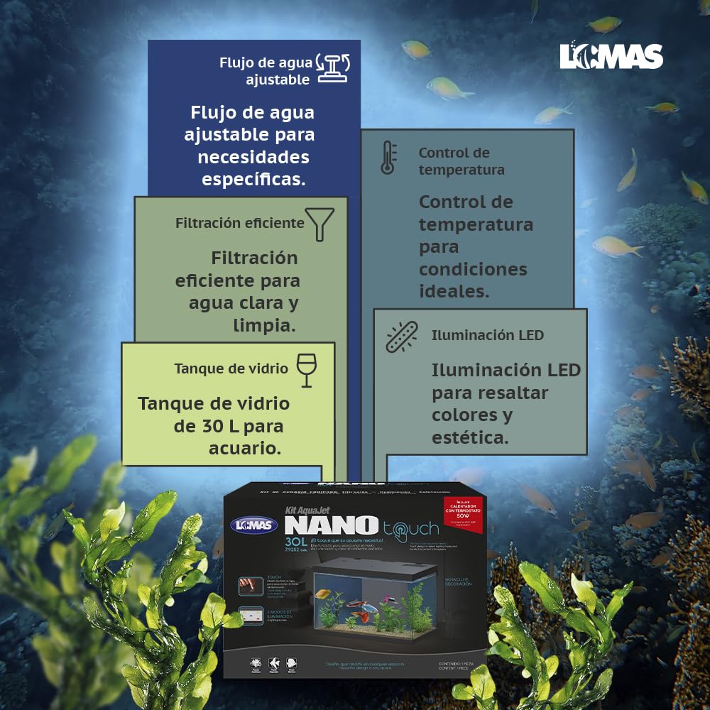 Lomas Kit de Acuario Nano Touch con Filtro, Calentador y Luz LED, 20 L