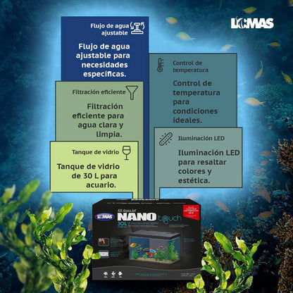 Lomas Kit de Acuario Nano Touch con Filtro, Calentador y Luz LED, 20 L