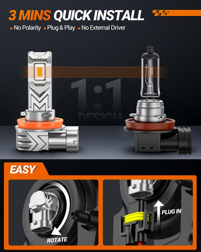 SEALIGHT Foco LED Antiniebla H8/H16/H11 | Amarilla, 17.000 lúmenes, 3500 K, paquete de 2, chips CSP, compatible CANbus