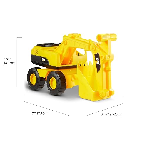 Cat - Juguetes de construcción de 3 Unidades, Paquete de 3 Unidades, 7 Pulgadas, Juguetes Amarillos para vehículos de construcción, Incluye camión volquete, Cargador de Ruedas y Excavadora para niños