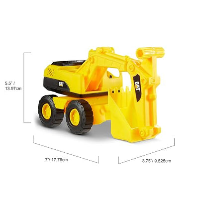 Cat - Juguetes de construcción de 3 Unidades, Paquete de 3 Unidades, 7 Pulgadas, Juguetes Amarillos para vehículos de construcción, Incluye camión volquete, Cargador de Ruedas y Excavadora para niños