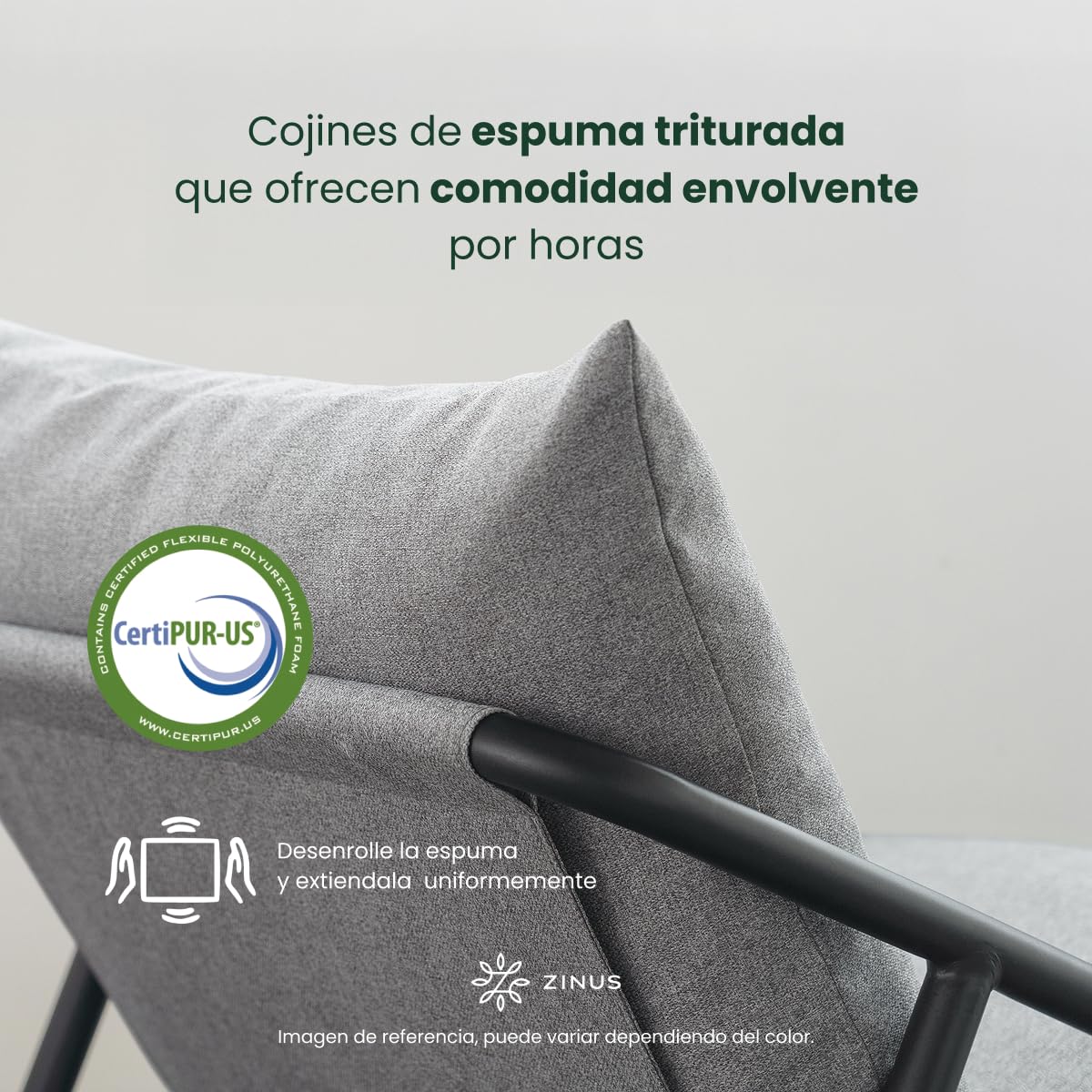 Zinus Ada | Silla de Estructura Metálica Triangular con Cojines de Espuma Color Gris Claro y de Fácil Armado | Garantía de 1 año