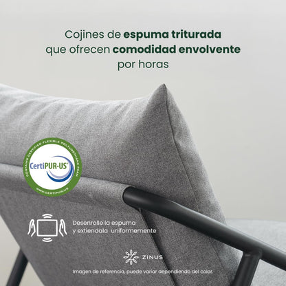 Zinus Ada | Silla de Estructura Metálica Triangular con Cojines de Espuma Color Gris Claro y de Fácil Armado | Garantía de 1 año