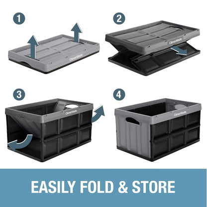 CleverMade Contenedores Plegables de Almacenamiento, Paquete de 3, 62 L, Apilables, Color Piedra