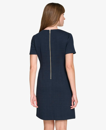 Tommy Hilfiger Short Sleeve High Neck Novelty Button Sheath Mini Dress Vestido Mujer
