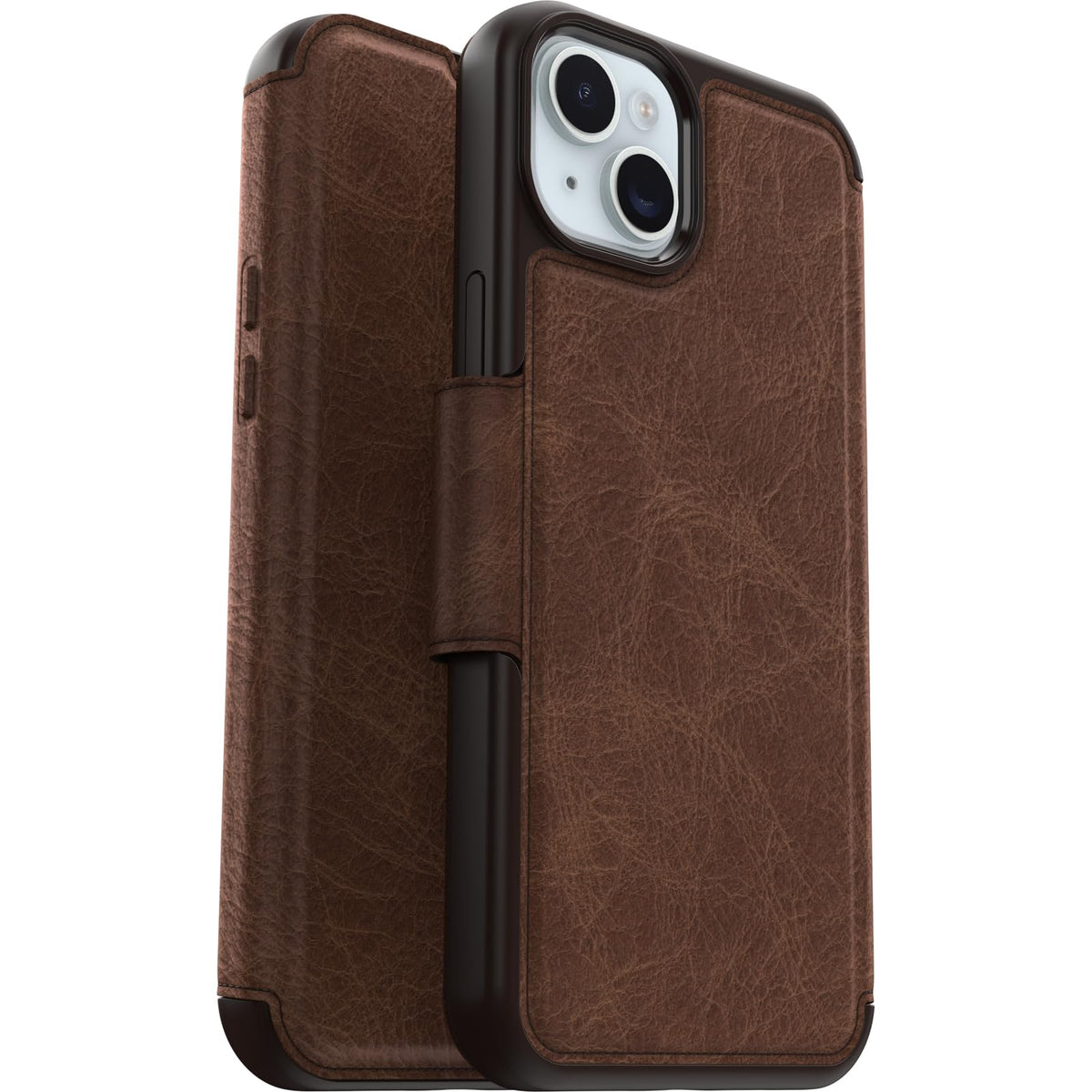 OtterBox - Funda Tipo portafolios para iPhone 15 Plus y iPhone 14 Plus Strada - Espresso (café), Soporte para Tarjetas, se Ajusta a MagSafe, Piel auténtica, Bolsillo y Funda Tipo Folio