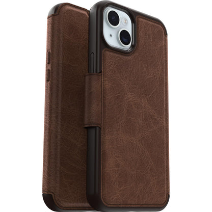 OtterBox - Funda Tipo portafolios para iPhone 15 Plus y iPhone 14 Plus Strada - Espresso (café), Soporte para Tarjetas, se Ajusta a MagSafe, Piel auténtica, Bolsillo y Funda Tipo Folio