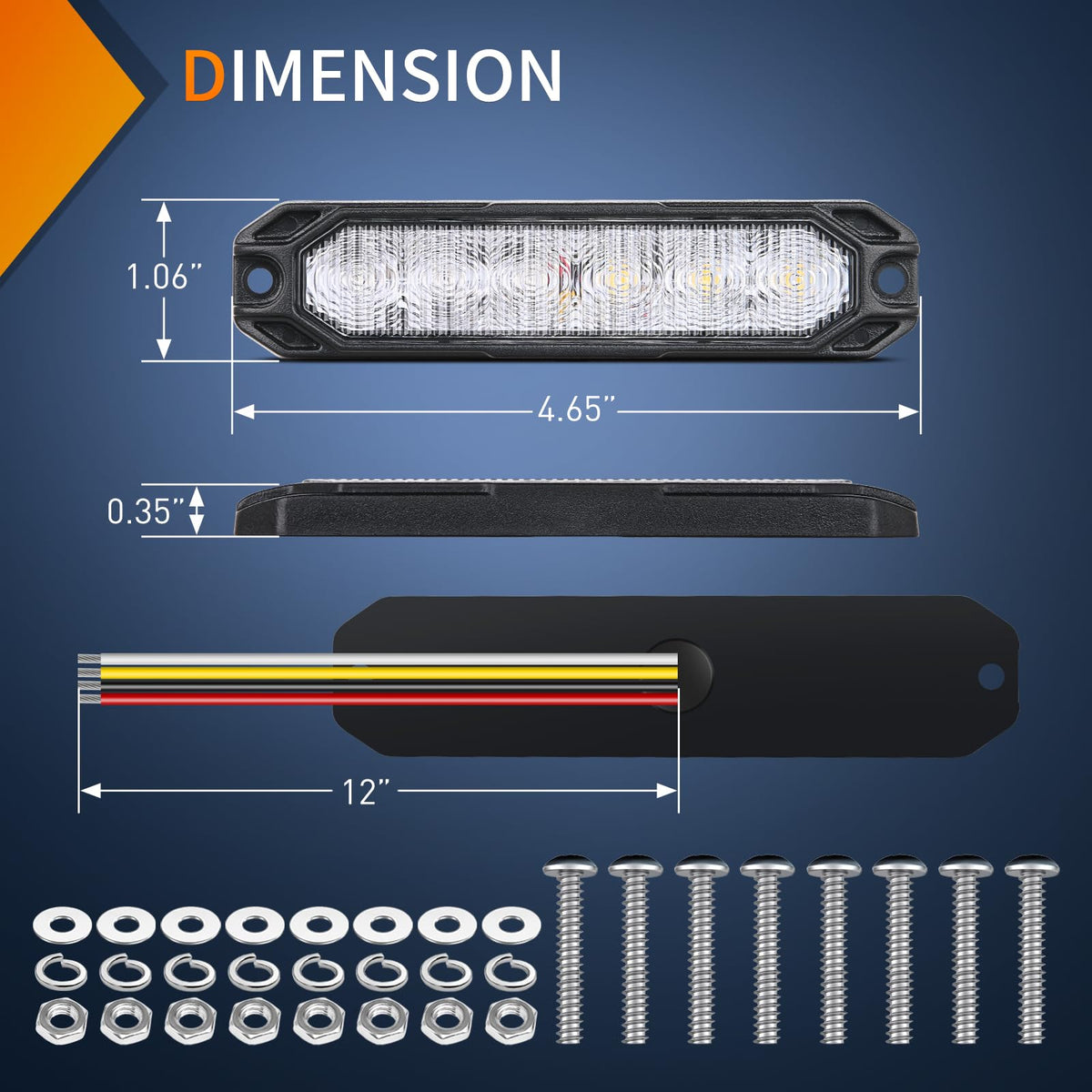 Nilight - 4 luces estroboscópicas de emergencia de 6 LED, color verde, blanco, 12 V, 24 V, montaje en superficie, luz intermitente, luz de advertencia de peligro, ultra delgada, función de