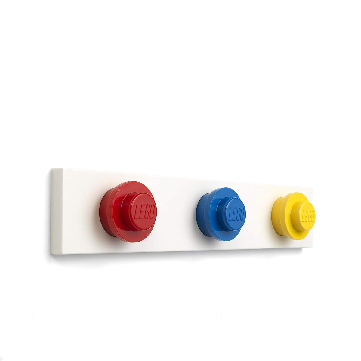 Room Copenhagen - Lego - Perchero de pared con 3 ganchos para colgar abrigos, mochilas, sombreros, decoración perfecta para la habitación de Lego para niños, varios colores, rojo, azul, amarillo