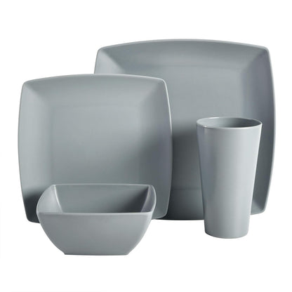 Gibson Home Soho Grayson - Vajilla cuadrada de plástico de melamina para cuatro (16 piezas), color gris
