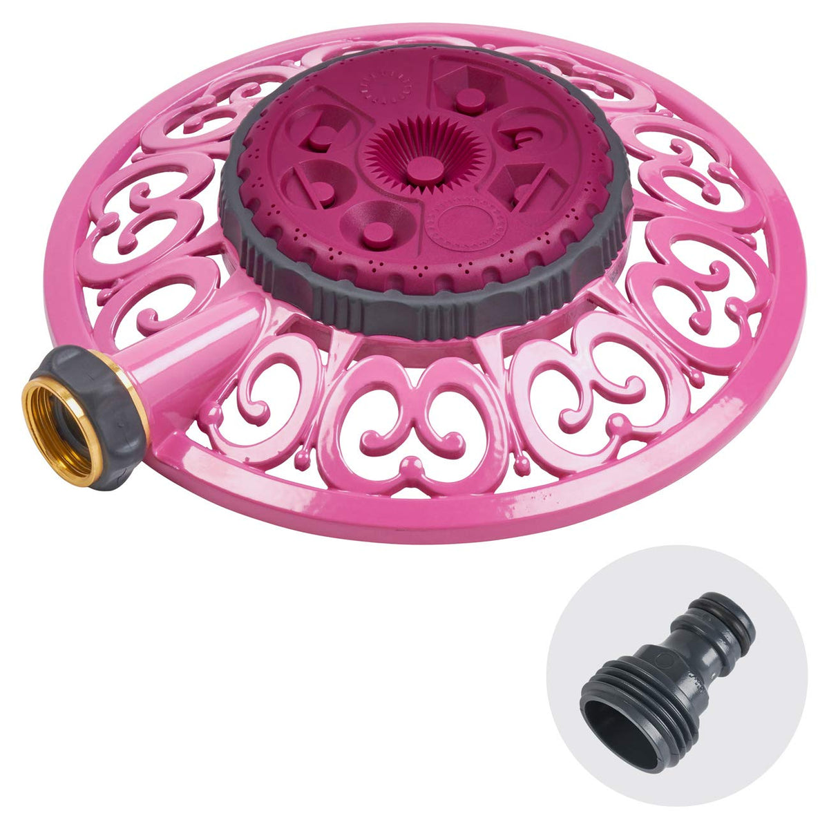 Sprout Melnor 65100-AMZ Aspersor de Metal de 8 Patrones y Adaptador de Producto QuickConnect Paquete de , Color Rojo Frambuesa