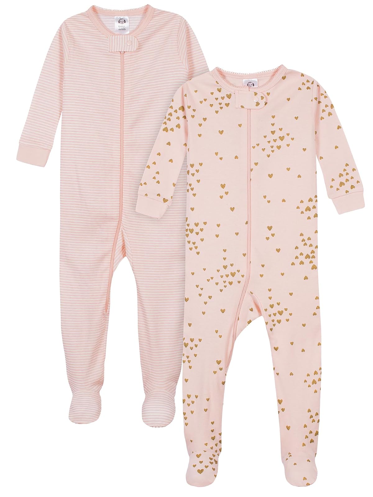 Gerber Paquete de 2 Pijamas con Pies y Cierre para Bebé Niña - Rosado (Love Pink) - 2 Años