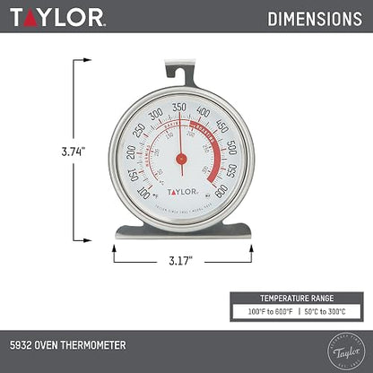 Taylor Precision Products 5932 Termómetro de horno de cocina de esfera grande, esfera de 3.25 pulgadas, acero inoxidable