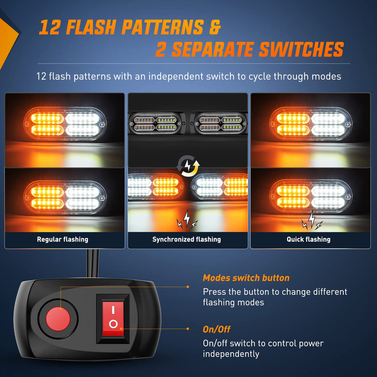 Nilight 4PCS LED Strobe lights 12V Sync Feature Amber White 24LED Emergency Hazard Warning Lights with Controller Hard Wire or Cigarette Lighter Plug for Car Truck RVs Campers