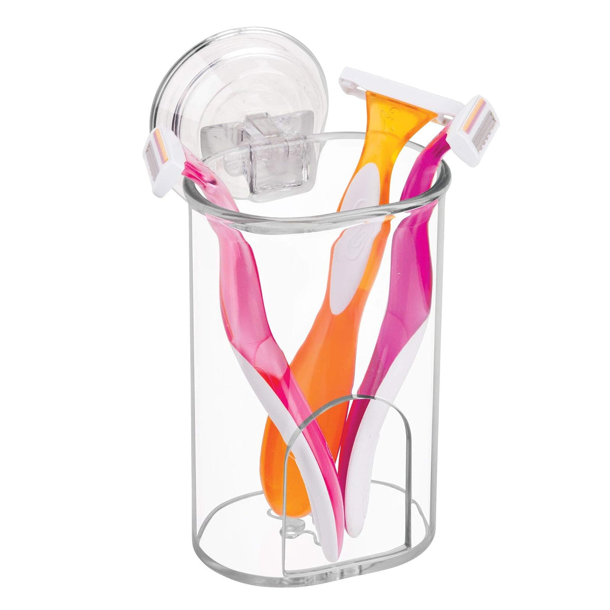 InterDesign Power Lock Suction Toothbrush, Toothpaste, Spin Toothbrush & Razor Holder for Bathroom Vanity or Countertop - Clear