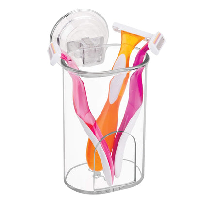 InterDesign Power Lock Suction Toothbrush, Toothpaste, Spin Toothbrush & Razor Holder for Bathroom Vanity or Countertop - Clear