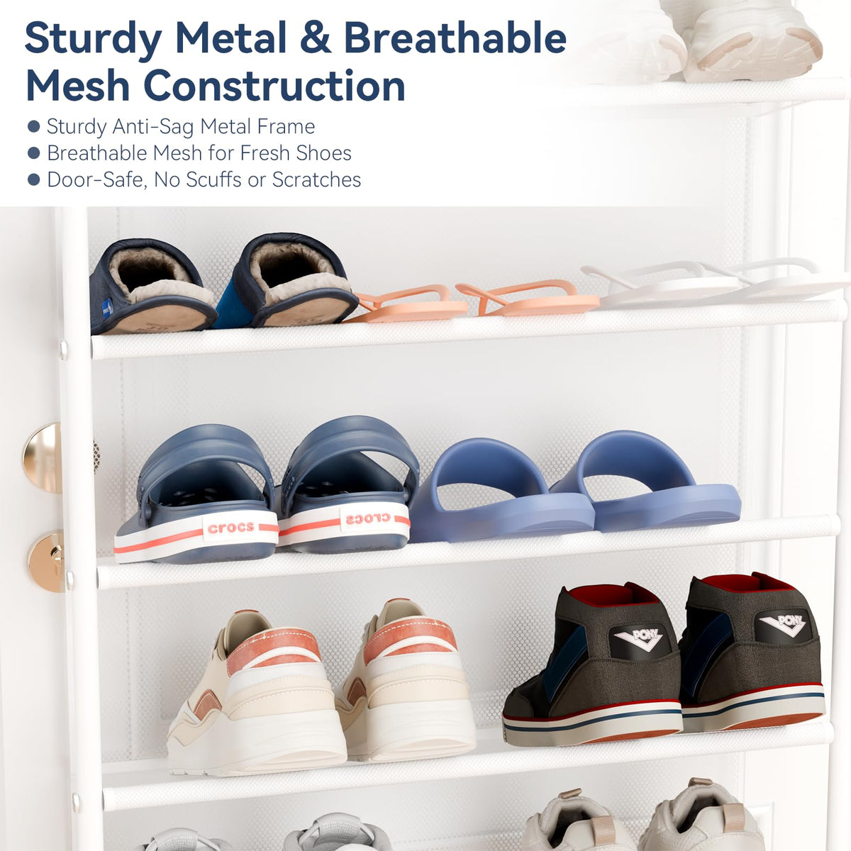 Whitmor Organizador de Zapatos 36 Pares 12 Niveles | Sobre puerta/montaje en pared, dormitorio/entrada/armario, marco metal malla, no taladrar