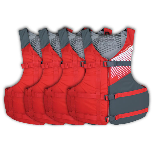 Stohlquist Fit - Chaleco Salvavidas PFD para Adultos, Paquete de 4 | Aprobado por la Guardia Costera, tamaño Ajustable, Unisex, Ligero, de Alta Movilidad, sin PVC, Paquete económico