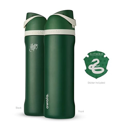 Owala Harry Potter FreeSip - Botella de agua aislada de acero inoxidable con popote, botella de agua deportiva sin BPA, ideal para viajes, 24 onzas, Slytherin