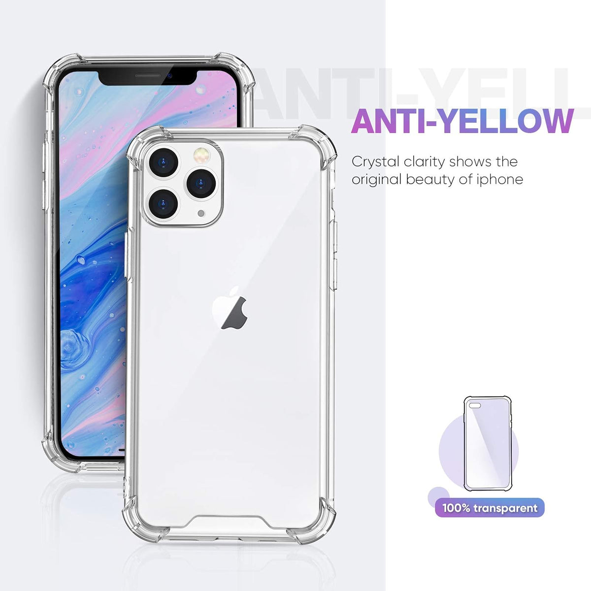 ORIbox - Carcasa para iPhone, Transparente con 4 Esquinas, protección a Prueba de Golpes, Suave y Resistente a los arañazos para iPhone, iPhone 11 Pro MAX, Transparente