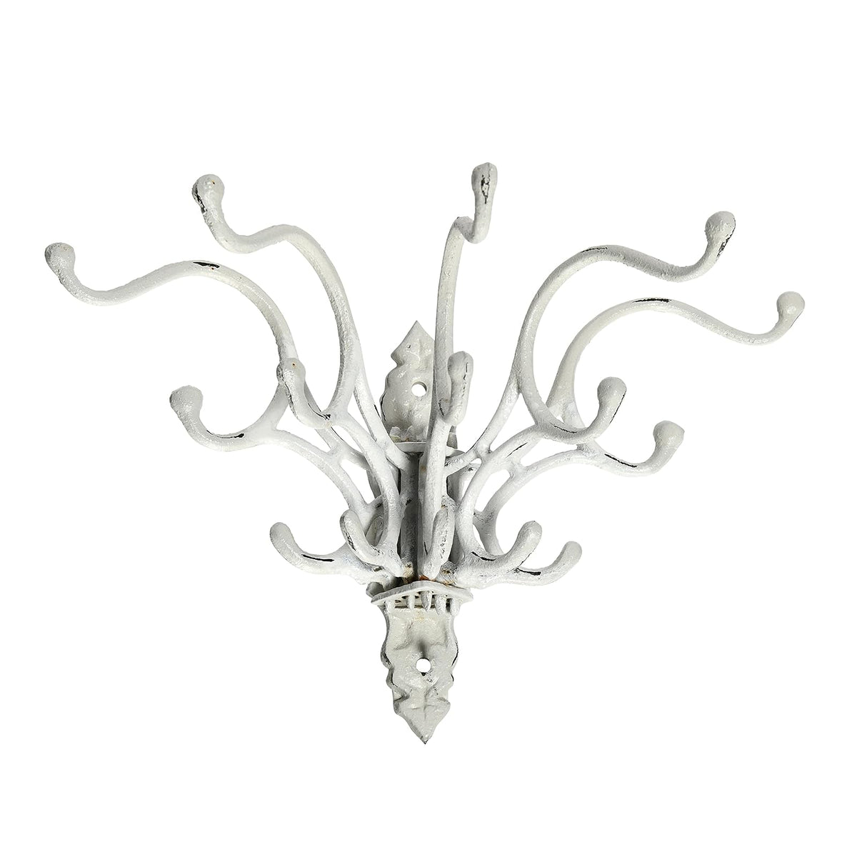 Creative Co-Op - Colgador de pared decorativo de hierro fundido con 15 ganchos, color blanco envejecido