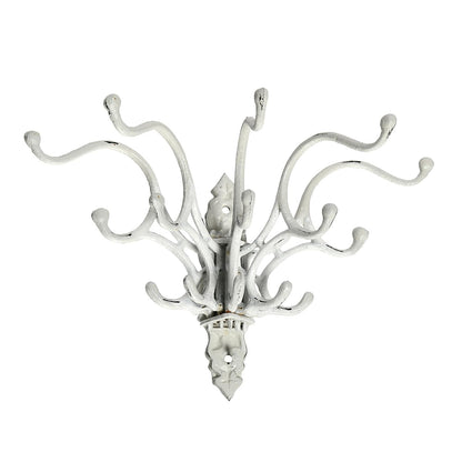 Creative Co-Op - Colgador de pared decorativo de hierro fundido con 15 ganchos, color blanco envejecido
