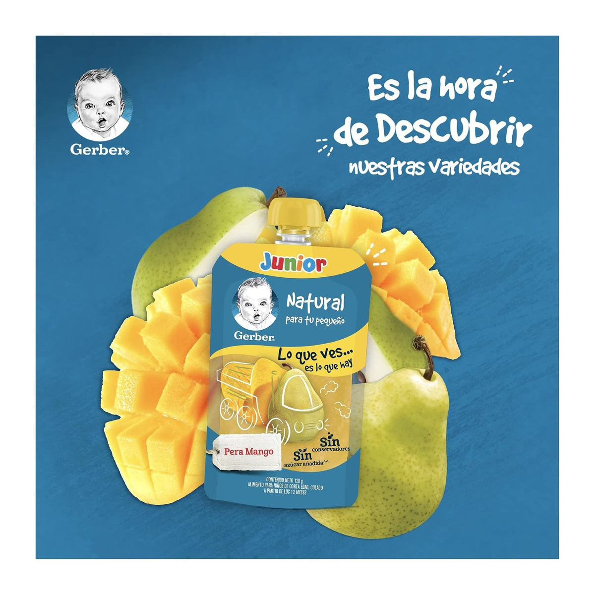 Papilla Gerber Pouch Pera Mango Etapa 4 120g Paquete de 12
