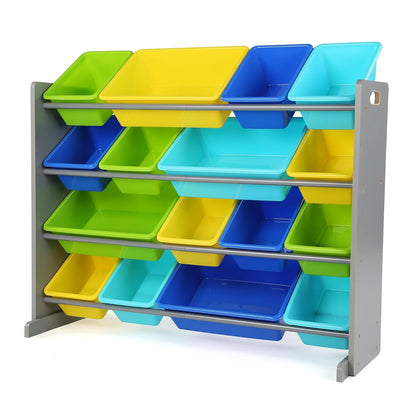 Tot Tutors WO498 Elements Collection Wood Toy Storage Organizer, X-Large, Grey/Blues