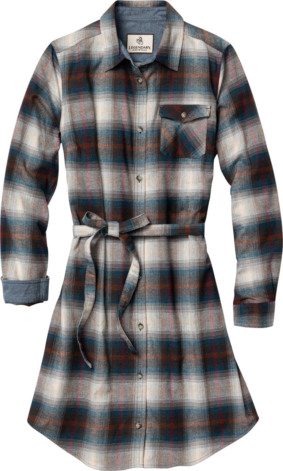 Legendary Whitetails Open Spaces Dress, Plaid Flannel Long Sleeve Button Up Tunic with Belt Vestidos Mujer