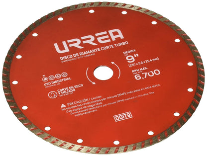 Urrea DDIT9 Disco de Diamante Uso Industrial Corte Turbo, 9"