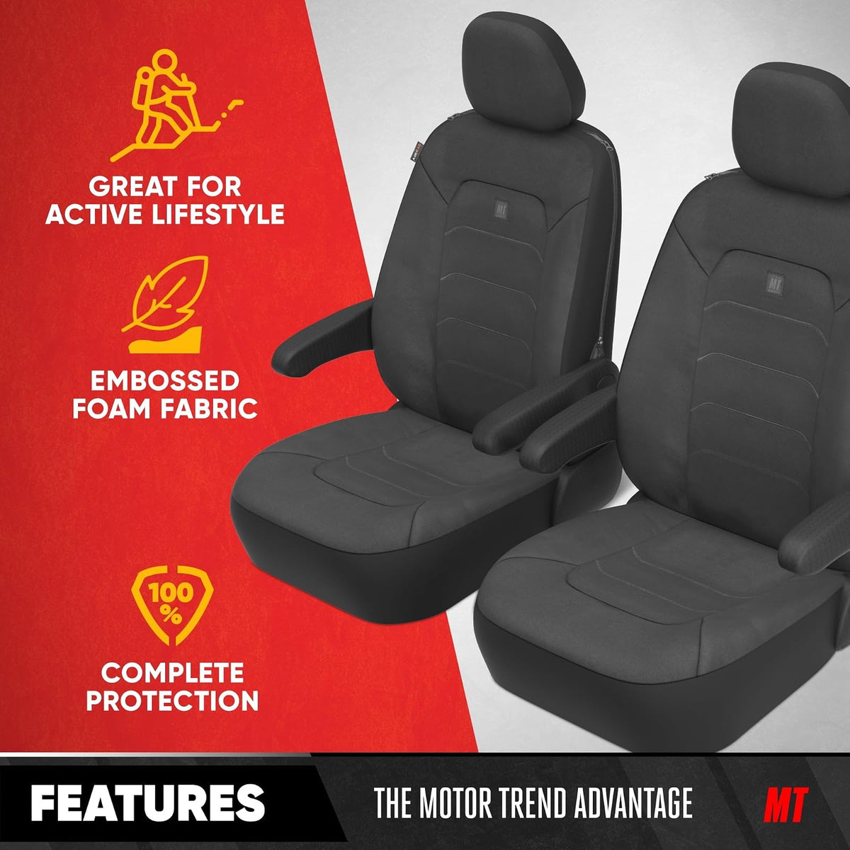 Fundas de asiento impermeables de neopreno Advantage – Fundas de asiento para camiones, furgonetas y SUV para automóviles, juego de funda de asiento delantero con compatibilidad con bolsa de aire, ajuste